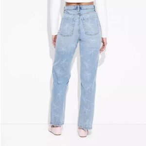 Adorable Straight Leg Bow Jeans Medium Wash